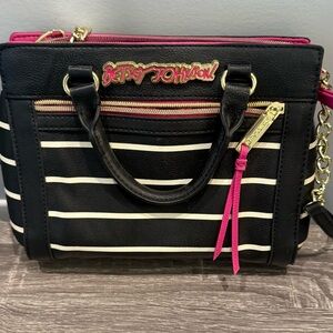 Betsey Johnson Black and White Satchel with Chic Design